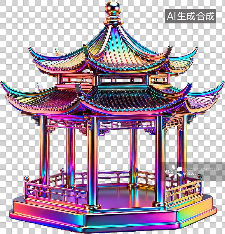【AI数字艺术】炫彩多层传统亭阁建筑图片素材