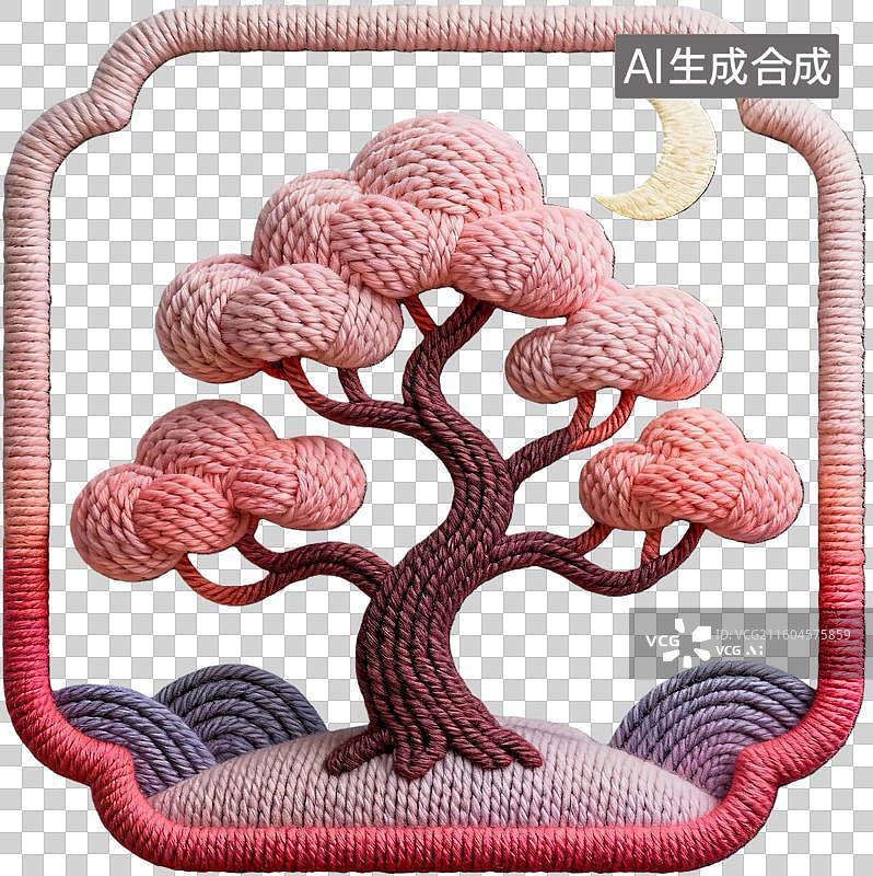【AI数字艺术】手工编织树形挂饰夜景图案图片素材