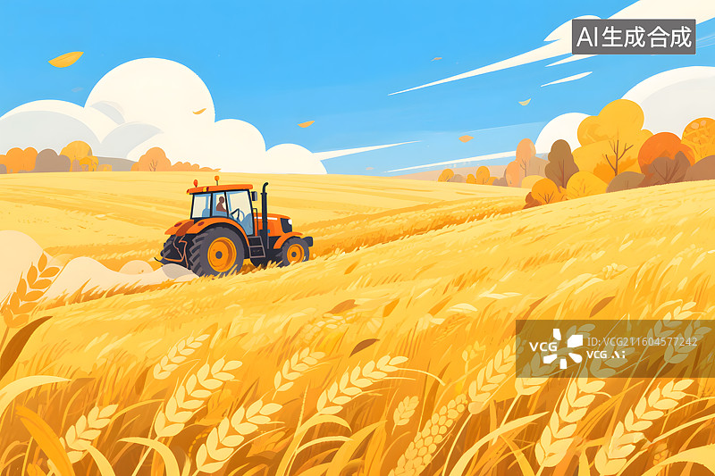 【AI数字艺术】丰收季节农业机械作业图片素材