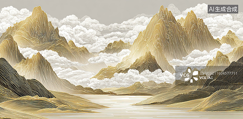 【AI数字艺术】云雾缭绕的山川景观图片素材