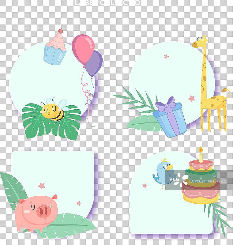 手绘童趣生日标签和徽章图片素材