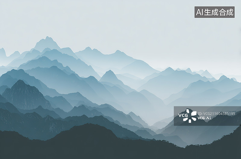 【AI数字艺术】层叠山峦雾中景图片素材