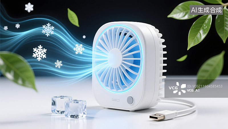 【AI数字艺术】便携空气冷风装置清凉夏季背景图片素材