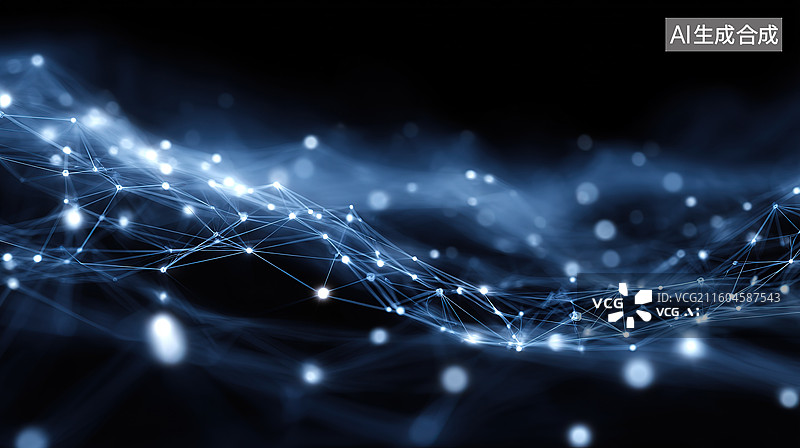 【AI数字艺术】蓝色光点网络连接动态背景图片素材