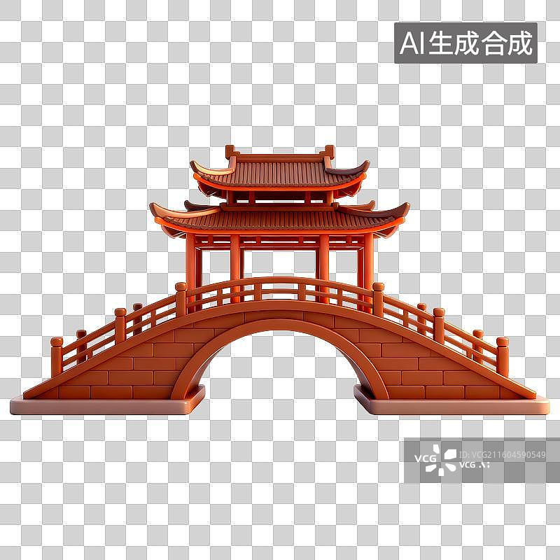 【AI数字艺术】3D立体卡通中式桥梁免抠元素图片素材