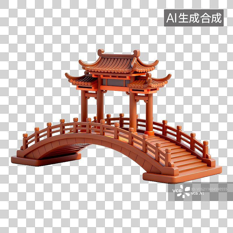 【AI数字艺术】3D立体卡通中式桥梁免抠元素图片素材