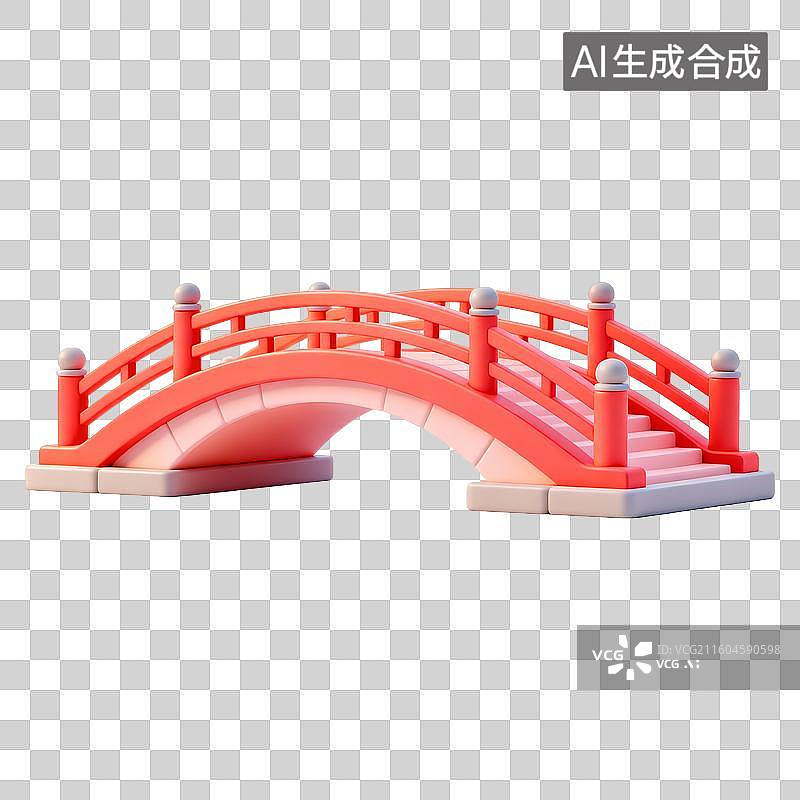 【AI数字艺术】3D立体卡通中式桥梁免抠元素图片素材
