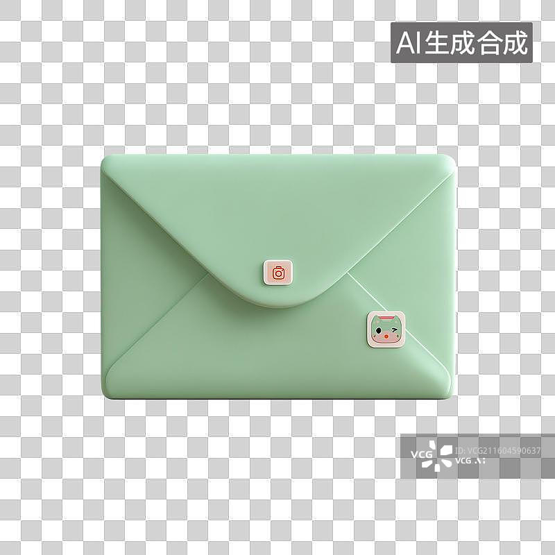 【AI数字艺术】薄荷绿信封3D图标图片素材
