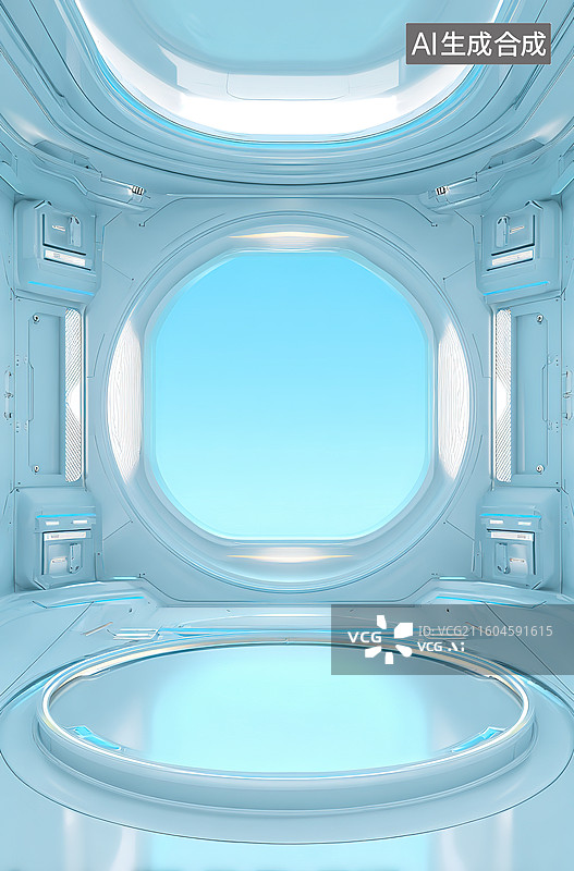 【AI数字艺术】未来感太空舱内部场景图片素材