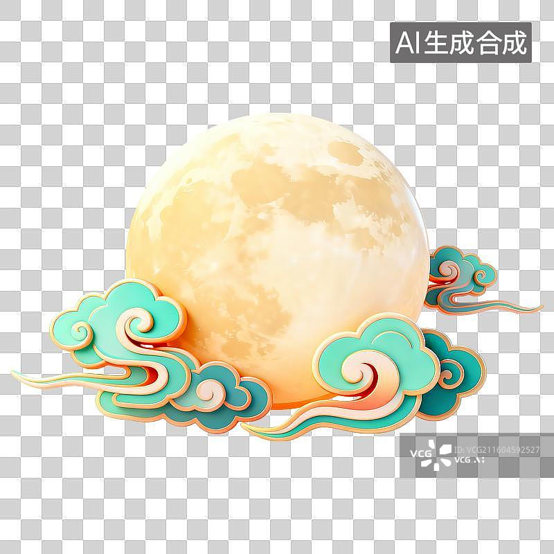 【AI数字艺术】3D立体月亮满月祥云节日免抠元素图片素材