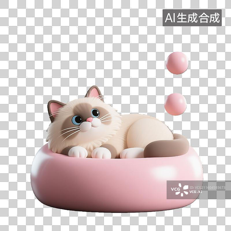 【AI数字艺术】3d萌宠经济猫咪猫窝元素图片素材