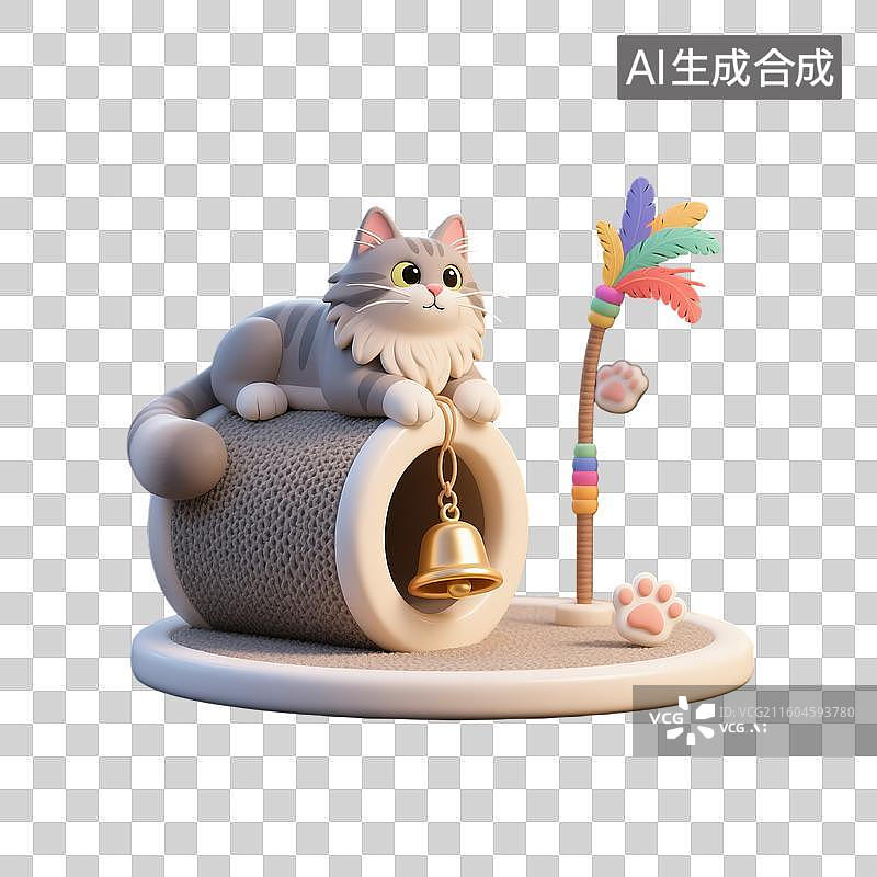 【AI数字艺术】3d萌宠经济猫咪玩耍元素图片素材