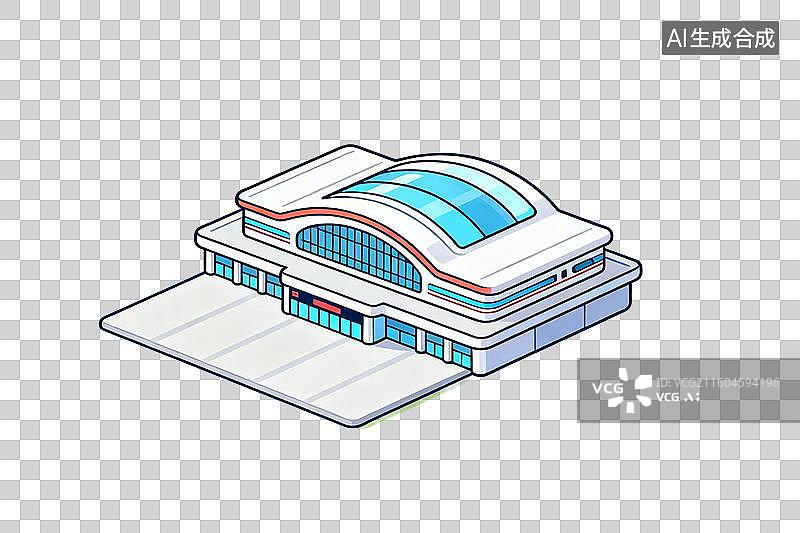 【AI数字艺术】卡通风格，一座高铁站PNG格式的免扣元素图片素材