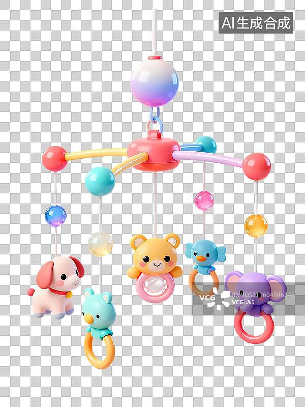 【AI数字艺术】3D卡通母婴元素婴儿床铃图片素材