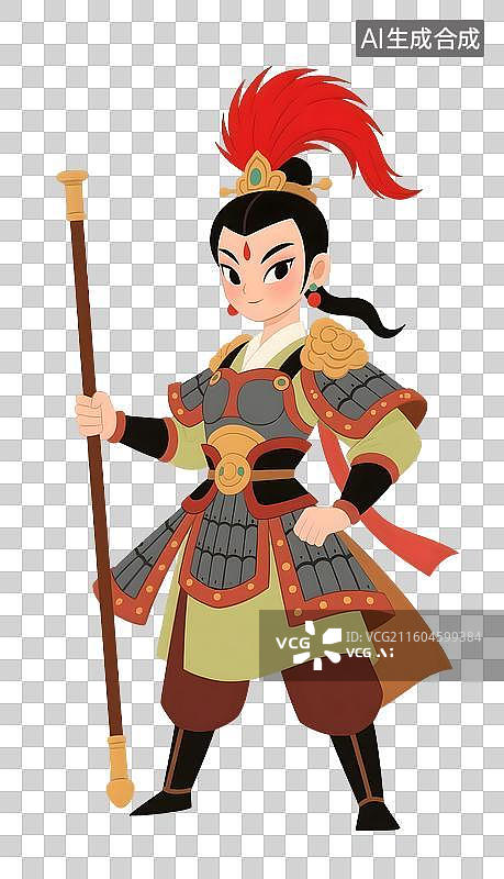 【AI数字艺术】AIGC:中国传统风格人物花木兰，插图插画，元素，免抠图图片素材