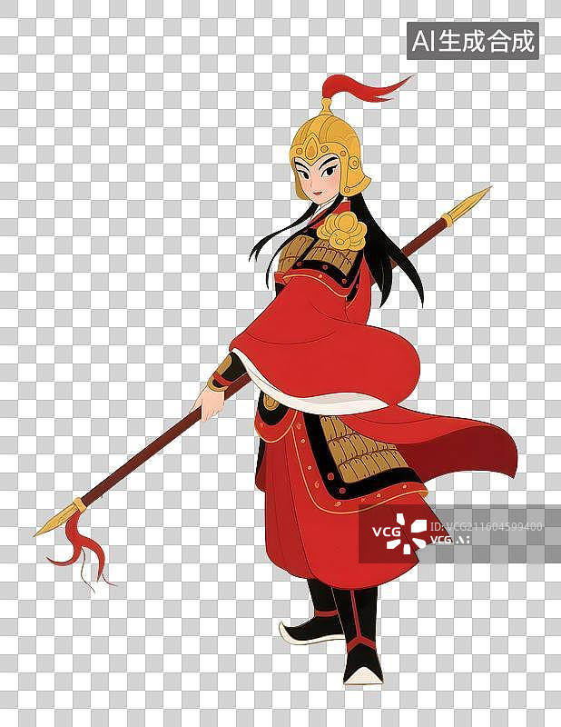 【AI数字艺术】AIGC:中国传统风格人物花木兰，插图插画，元素，免抠图图片素材