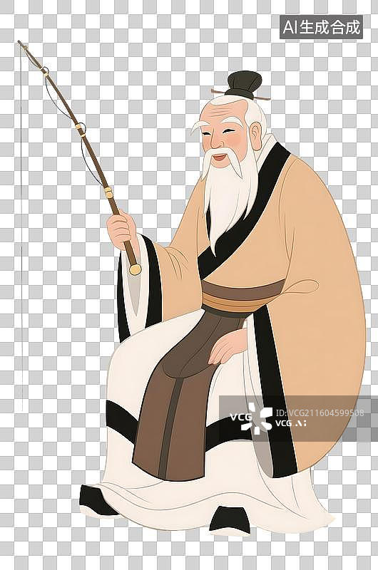 【AI数字艺术】AIGC：姜太公钓鱼，古代人物，历史插图插画，元素，免抠图形图片素材