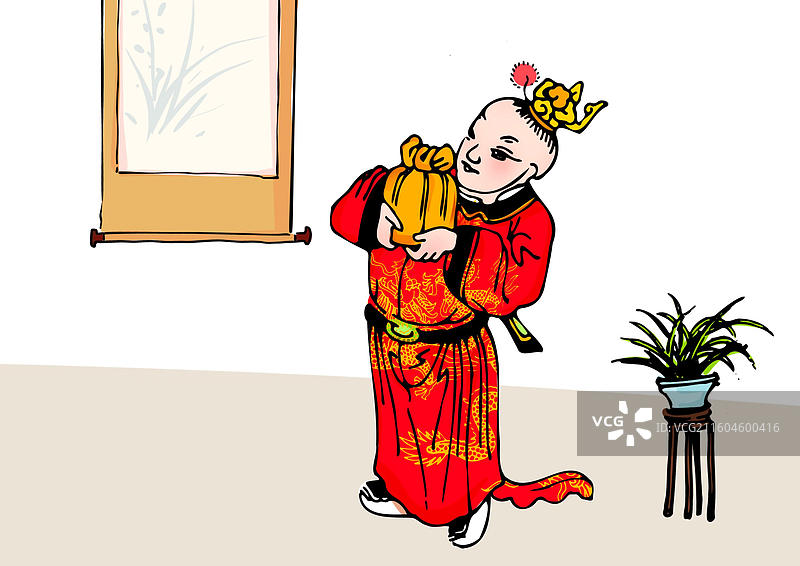 官印 印章 五子登科 状元及第 传统文化中国风复古木版水印年画儿童题材教育行业插画图片素材