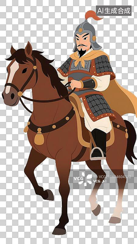 【AI数字艺术】AIGC：中国传统历史人物，岳飞骑在马上，武士英雄，设计元素，免抠图形，设计元素图片素材