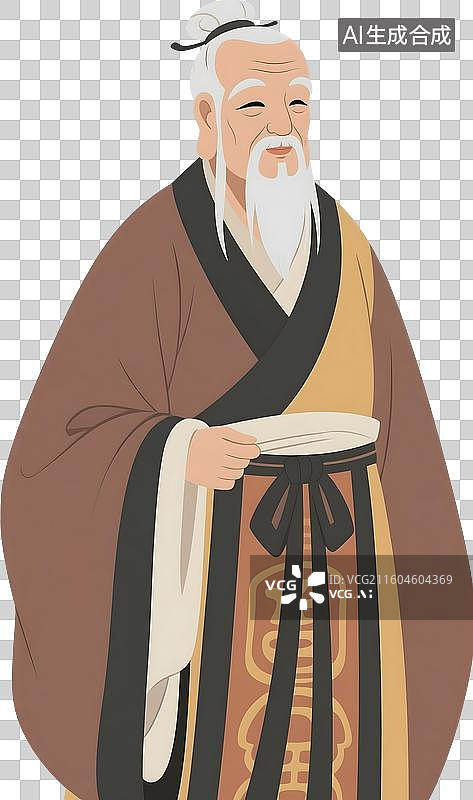 【AI数字艺术】AIGC：中国传统历史人物老子，插图插画，设计元素，免抠图形图片素材