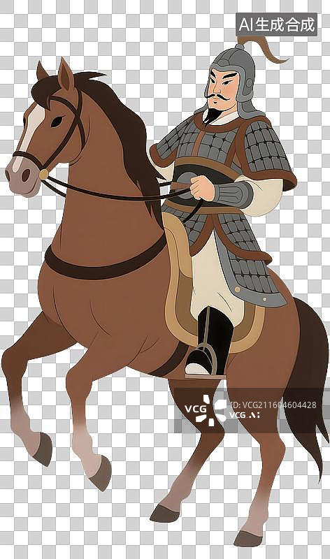 【AI数字艺术】AIGC：中国传统历史人物，岳飞骑在马上，武士英雄，设计元素，免抠图形，设计元素图片素材