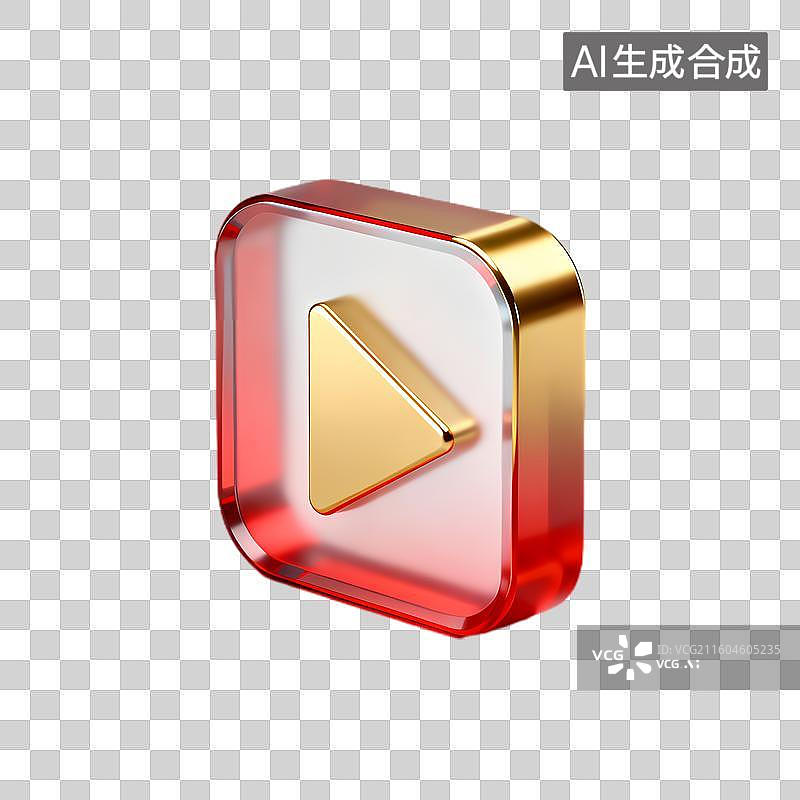 【AI数字艺术】红色金色立体播放按钮图片素材