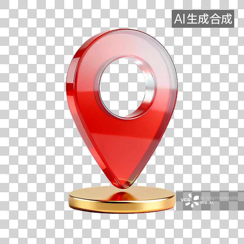 【AI数字艺术】红色定位标识带金色底座图片素材