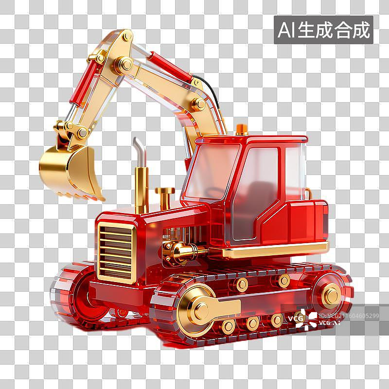 【AI数字艺术】色彩鲜艳的红色金色挖掘机模型图片素材