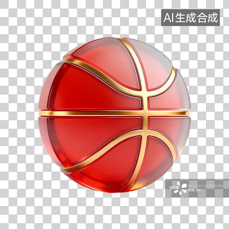 【AI数字艺术】红色光泽篮球带金色线条图片素材