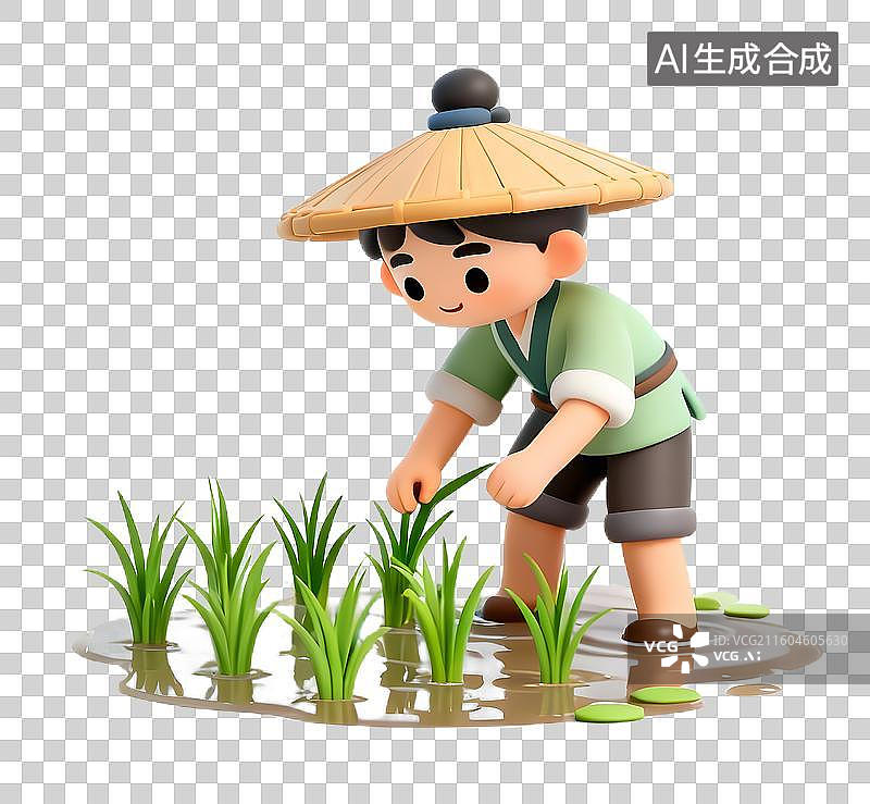 【AI数字艺术】弯腰插秧的人图片素材