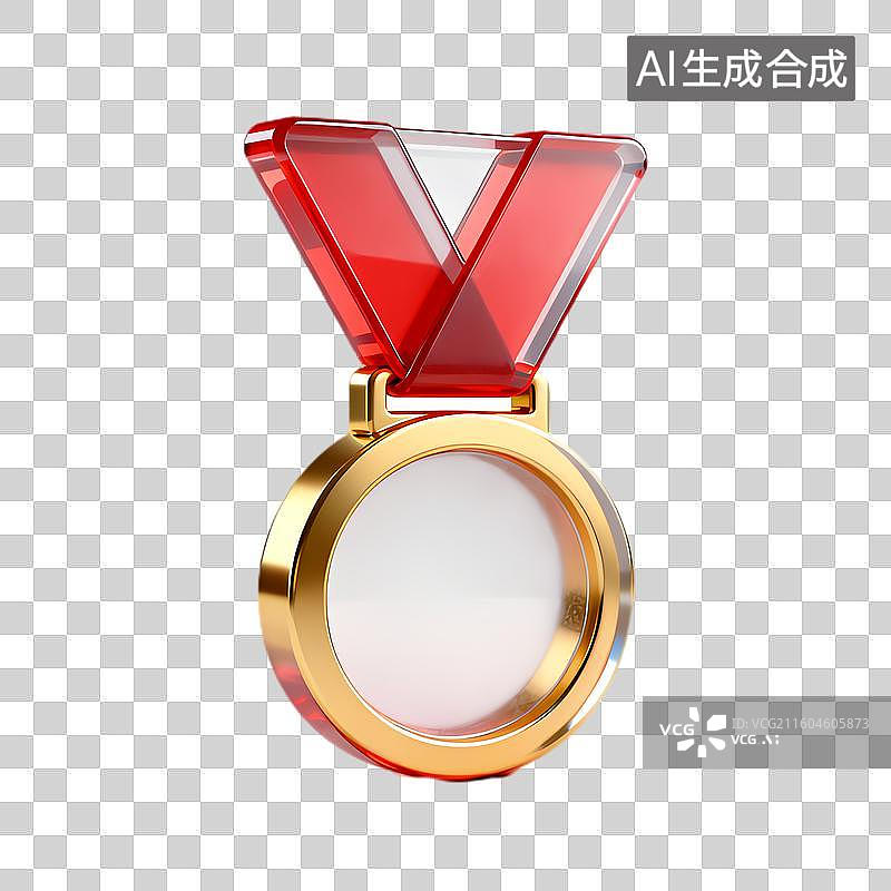 【AI数字艺术】金色奖牌带红色绶带图片素材