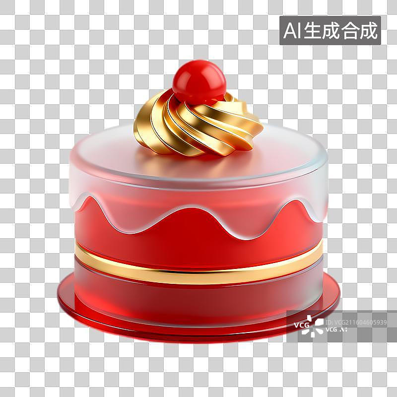 【AI数字艺术】红色奶油装饰小蛋糕图片素材
