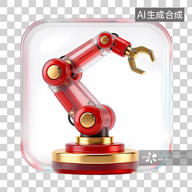 【AI数字艺术】红色机械臂带金色细节图片素材