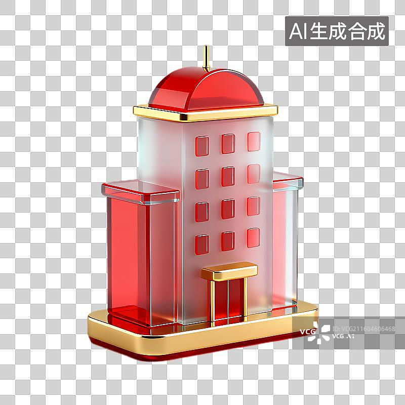 【AI数字艺术】红色金色现代建筑模型图片素材