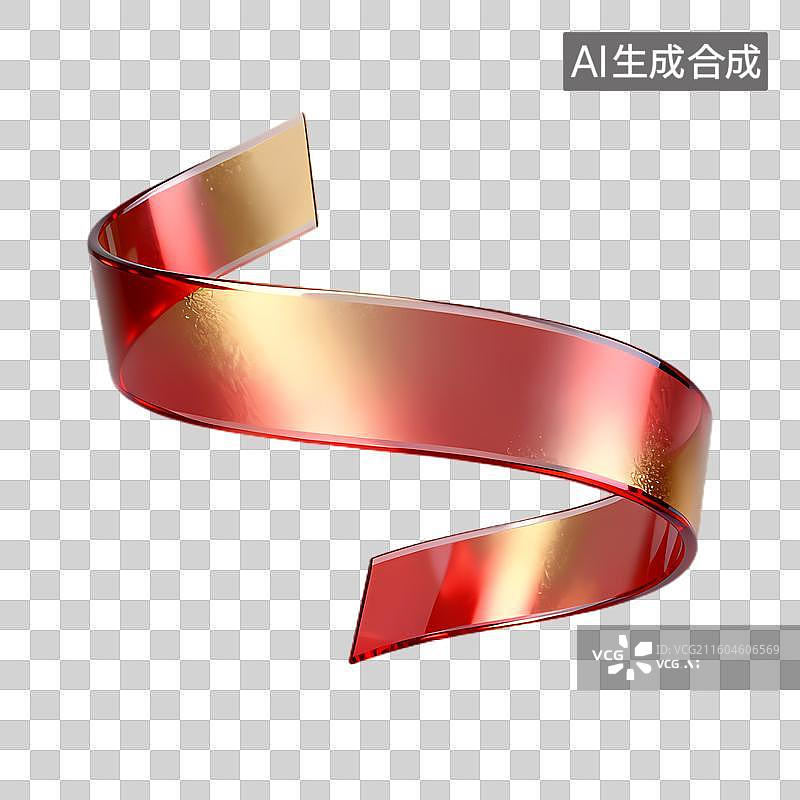 【AI数字艺术】闪亮红金弧形丝带图片素材