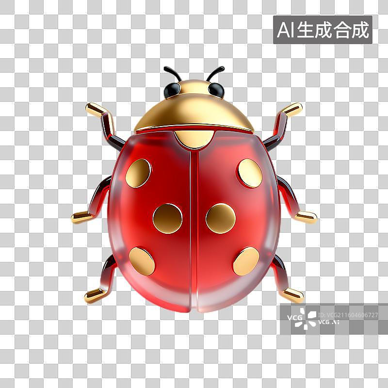 【AI数字艺术】3D渲染红色带金斑瓢虫图片素材
