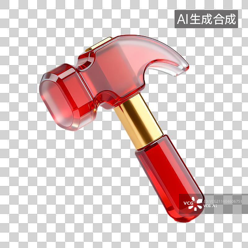 【AI数字艺术】透明红色带金色手柄的锤子图片素材