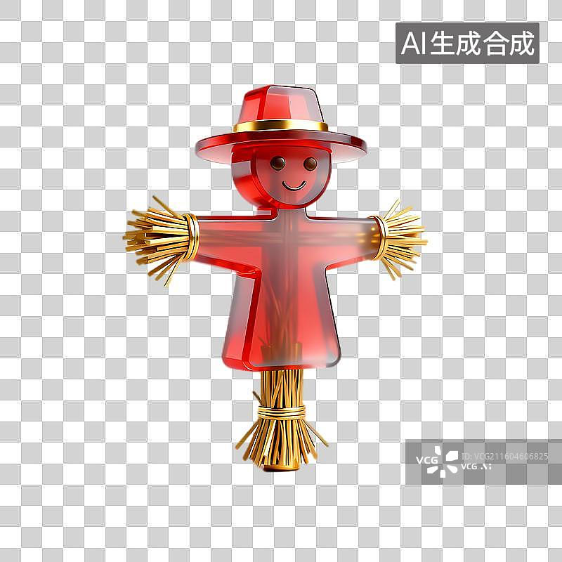 【AI数字艺术】透明红色带草帽稻草人图片素材