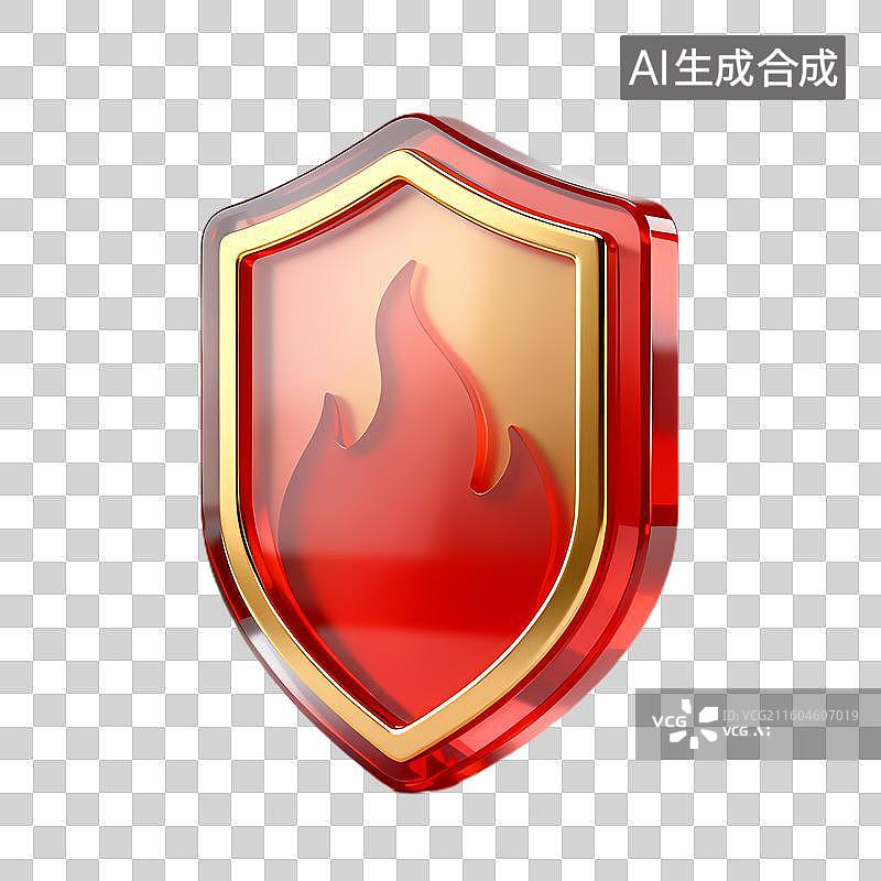 【AI数字艺术】带火焰设计的红色盾牌图片素材