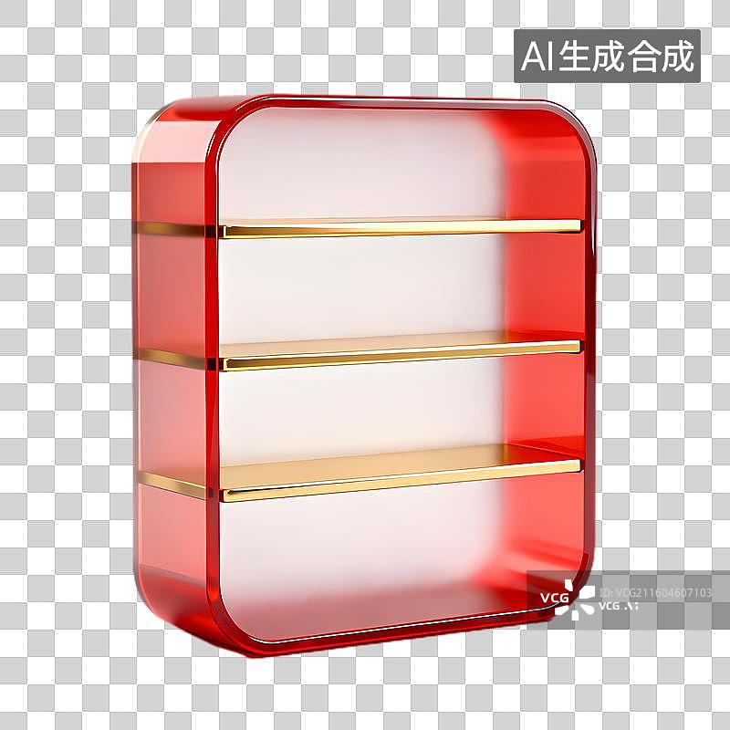 【AI数字艺术】红色透明展示架带金色搁架图片素材