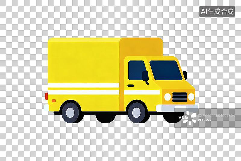 【AI数字艺术】卡通风格，一辆黄色的厢式货车PNG格式的免扣元素图片素材