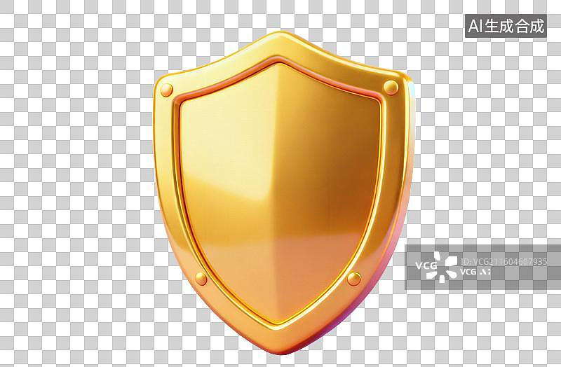 【AI数字艺术】卡通风格，一面金色的盾牌PNG格式的免扣元素图片素材