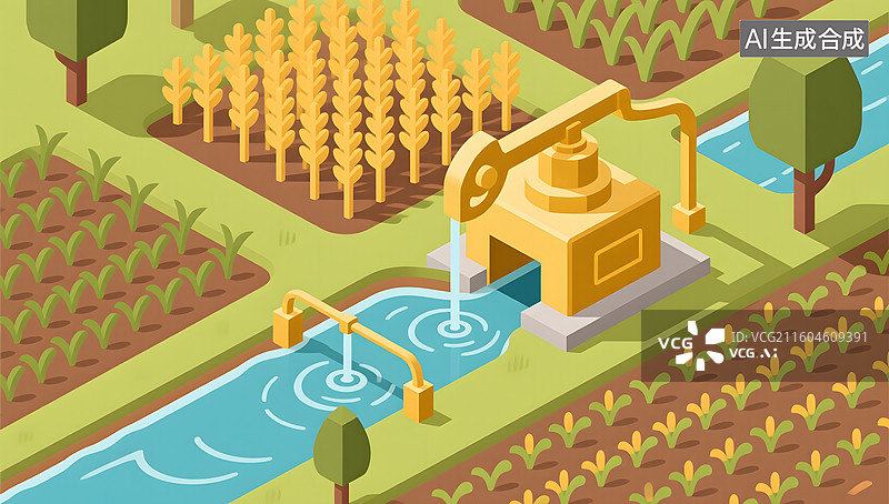 【AI数字艺术】智慧泵站灌溉的乡村振兴背景图片素材