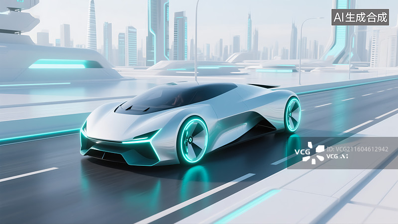 【AI数字艺术】未来城市汽车科技概念插画图片素材