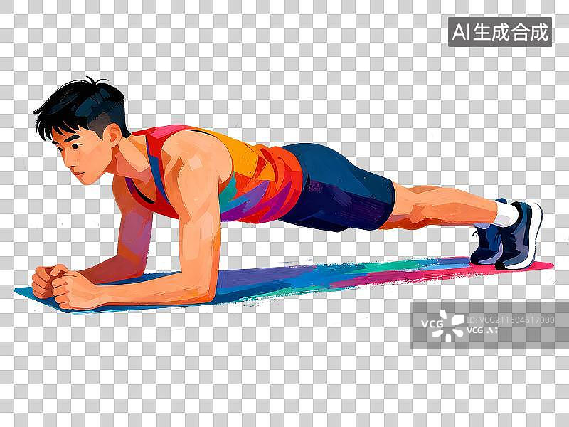 【AI数字艺术】免扣人物男人锻炼平板支撑元素图片素材