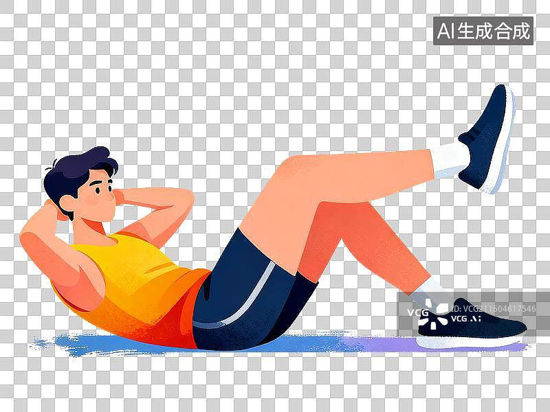 【AI数字艺术】免扣卡通人物训练仰卧起坐元素图片素材