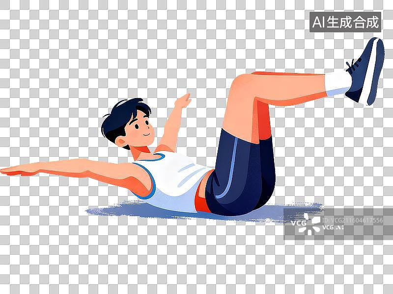 【AI数字艺术】免扣卡通人物训练仰卧起坐元素图片素材