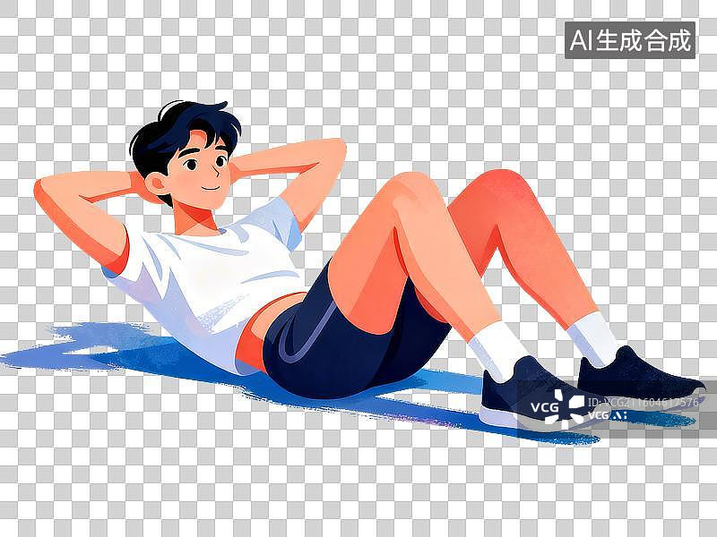 【AI数字艺术】免扣卡通人物训练仰卧起坐元素图片素材