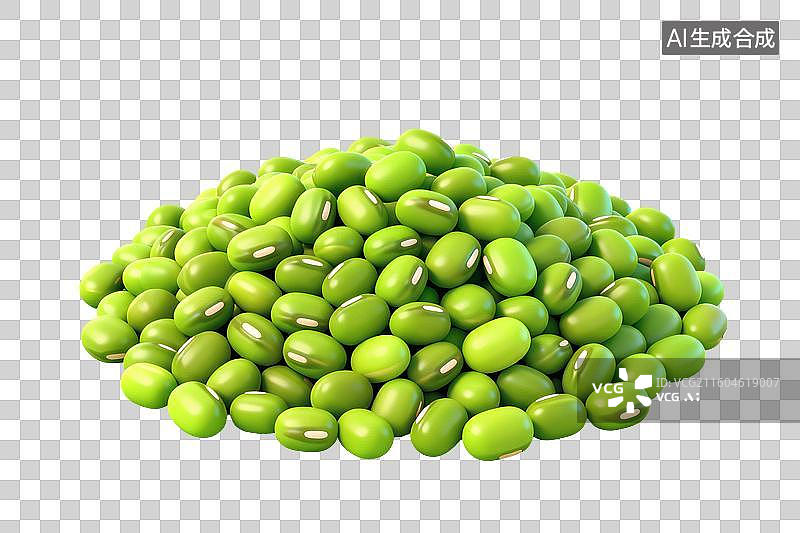 【AI数字艺术】卡通风格，颗粒饱满的绿豆PNG格式的免扣元素图片素材