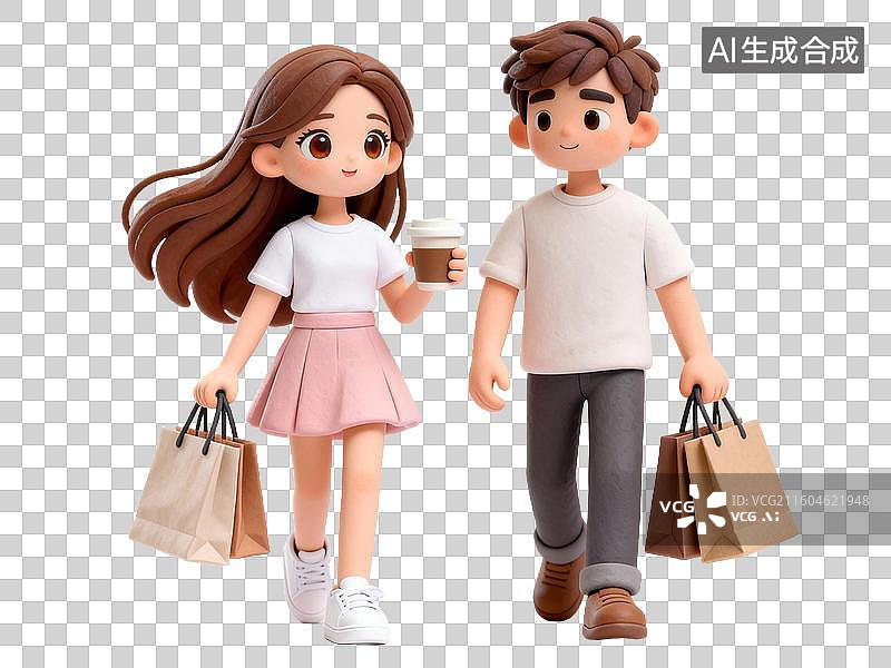 【AI数字艺术】年轻情侣一起购物场景图片素材